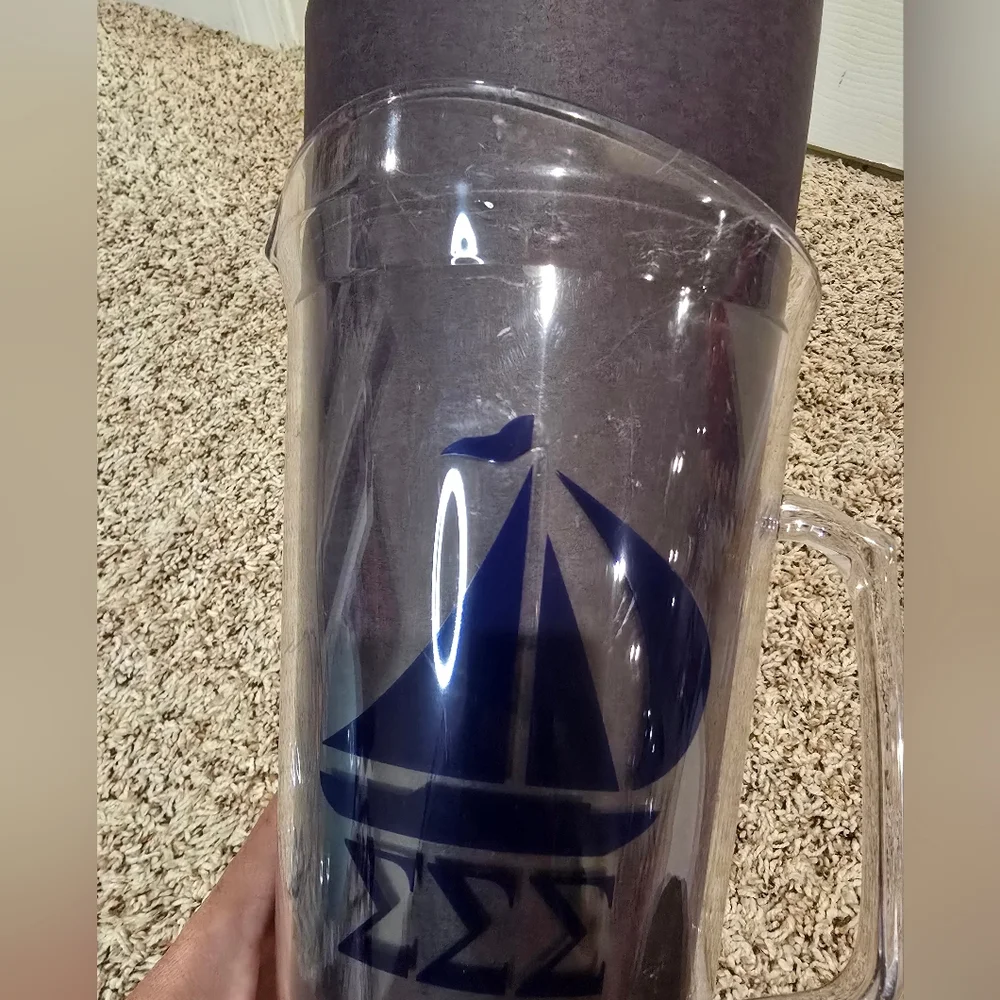 Clear Pitcher Set with Sigma Sigma Sigma Sailboat Design Tri-Sigma Sorority - Picture 9 of 11